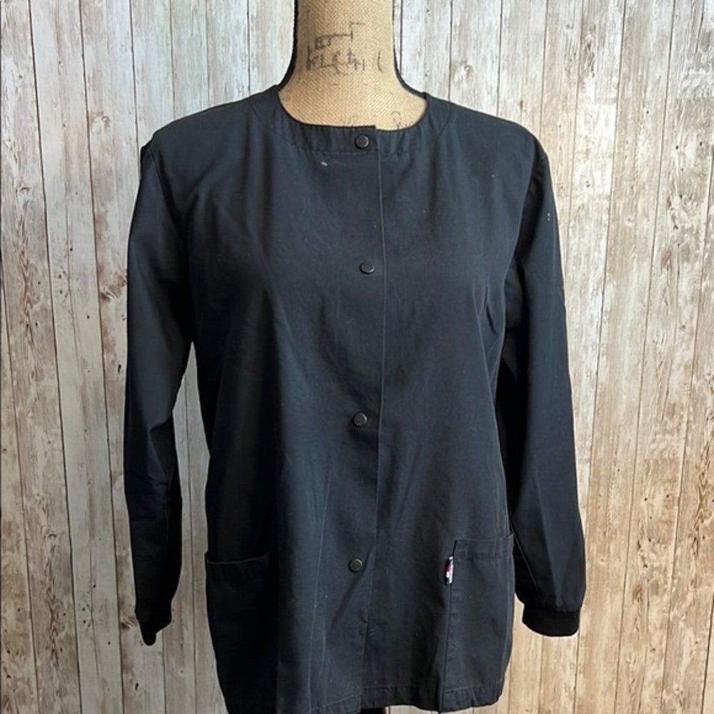 Salus Black Button-Up Scrub Top